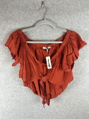 NEW Miss Selfie Rust Red Tie-Front Ruffle Crop Top Juniors size XL